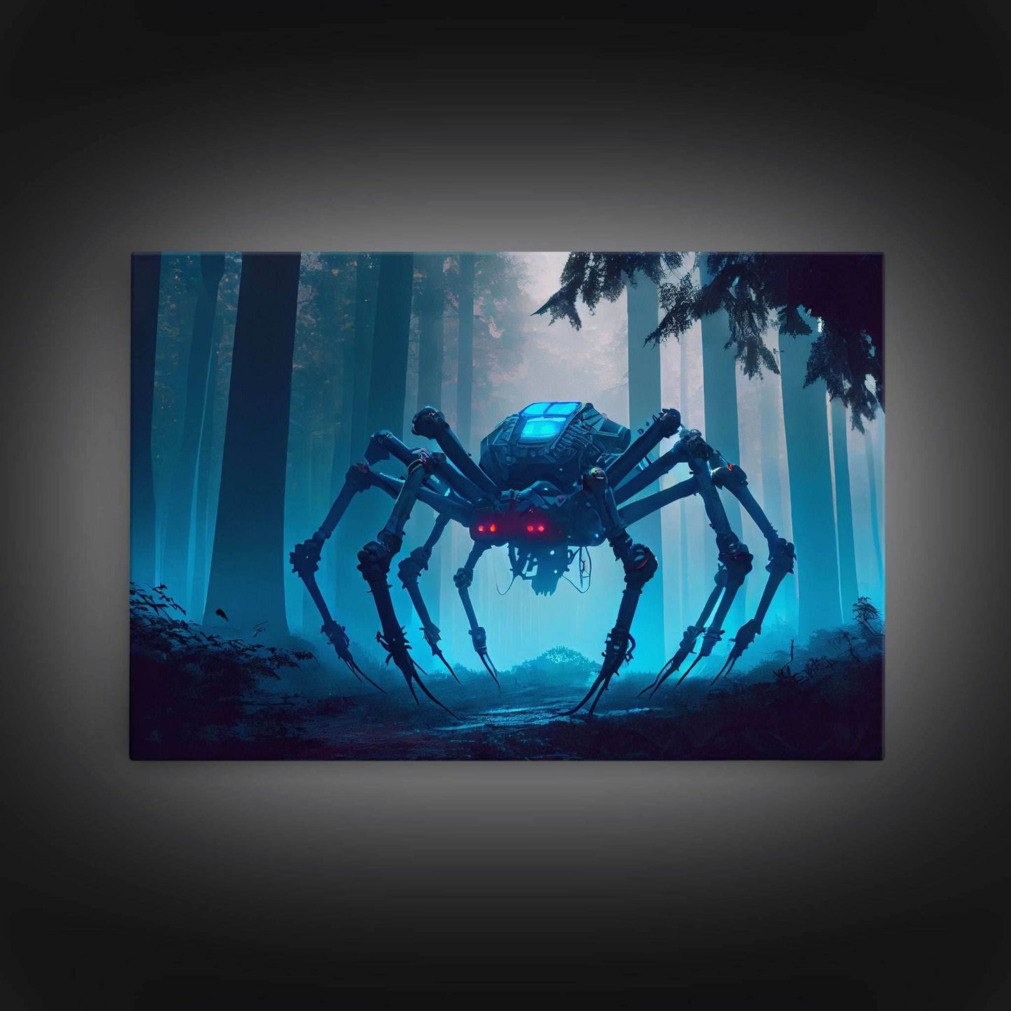 Cyborg Spider, Scifi Fantasy horror art, robot spider on the hunt, framed canvas print - 8x12 Inches / Gallery Wrap Canvas - Ready To Hang