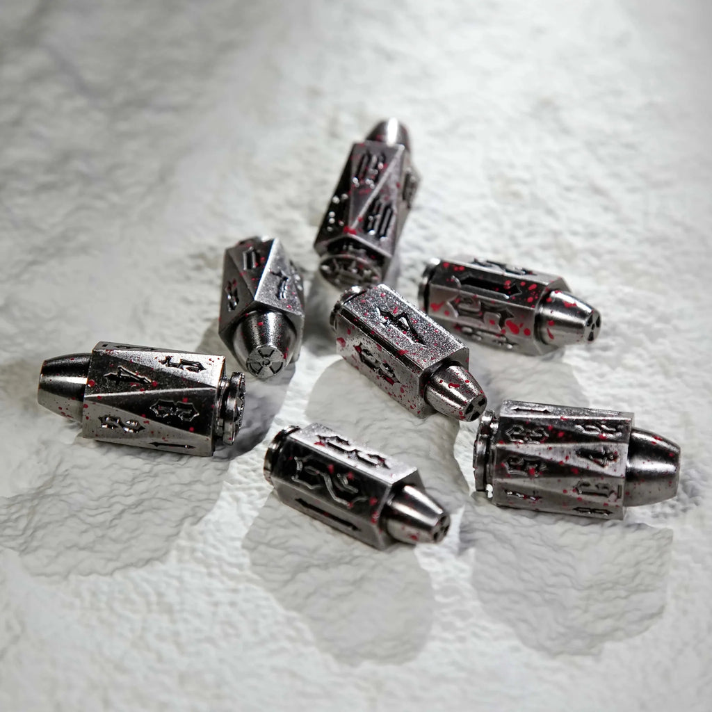 Cool dnd dice: unique metal bullet-shaped polyhedron RPG dice set