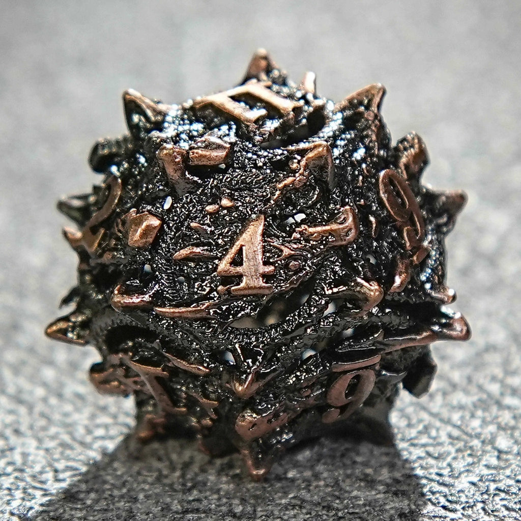 Dragon head skeletonized metal dnd dice set + reddish copper color