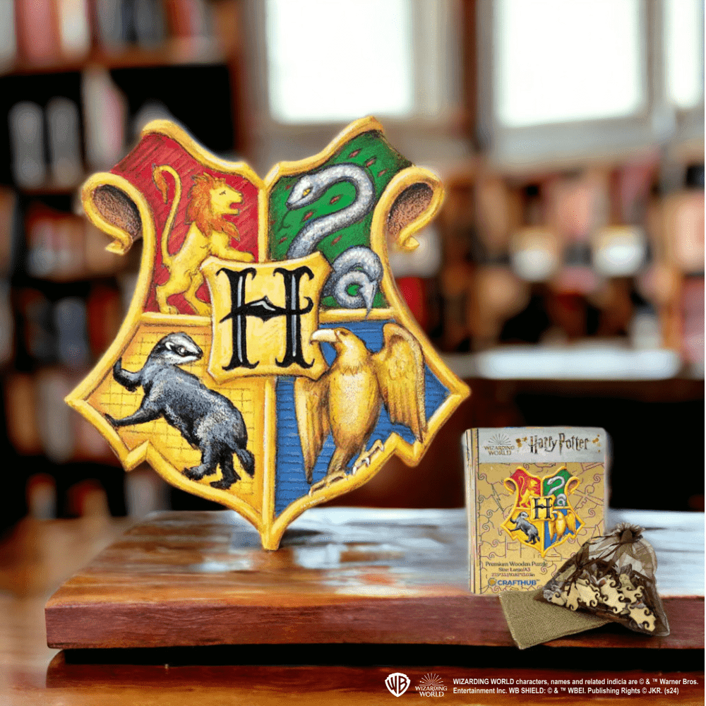 Harry Potter - Hogwarts Crests Wooden Jigsaw Puzzle - A4 + Wooden Gift Box