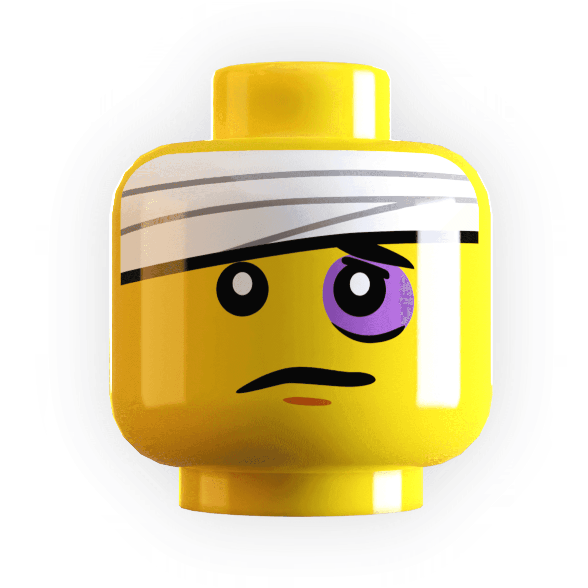 Head Wrap w/ Black Eye Minifig Head made using LEGO part - Yellow Flesh