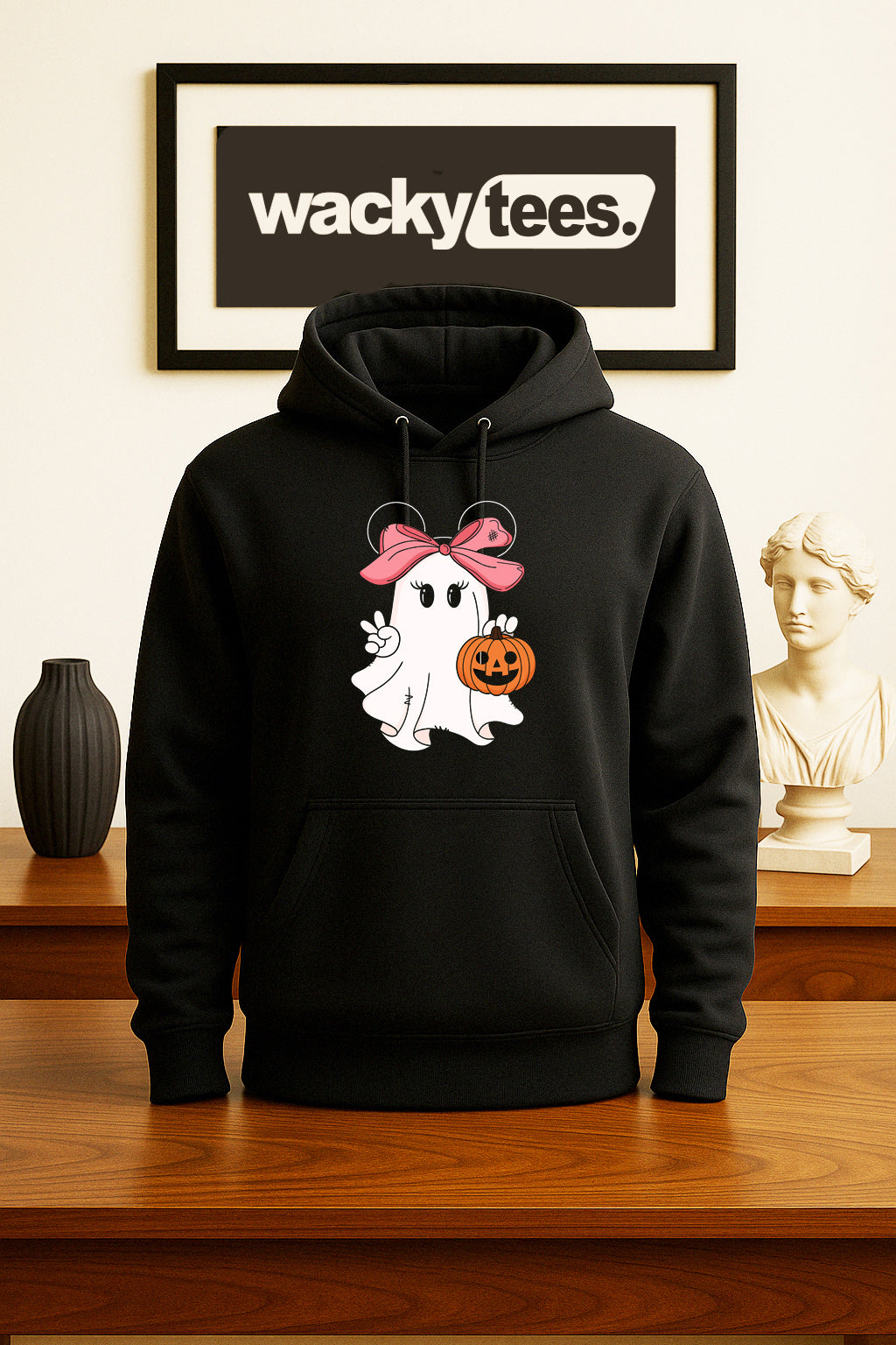 Cute Halloween Female Ghost with Pumpkin Trick Or Treating Graphic Tee Shirt