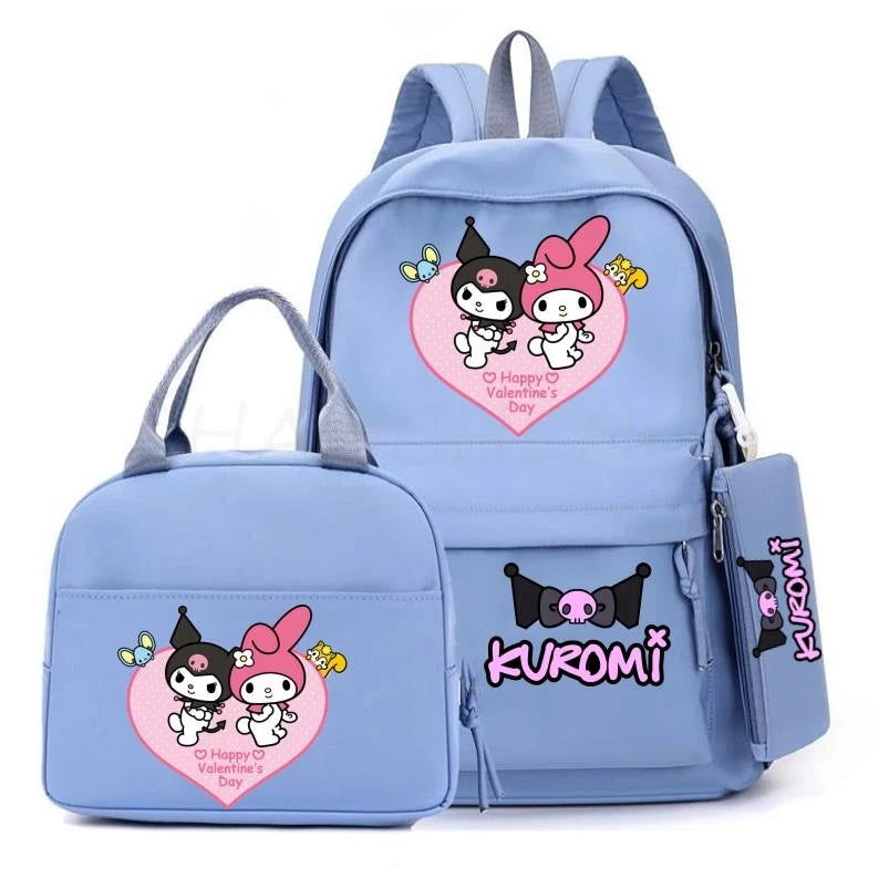 Cute Kuromi Melody Backpack For Students With Casual Lunch Bag Pencil Case, School Bag Laptop For Teenagers Rucksack Knapsack