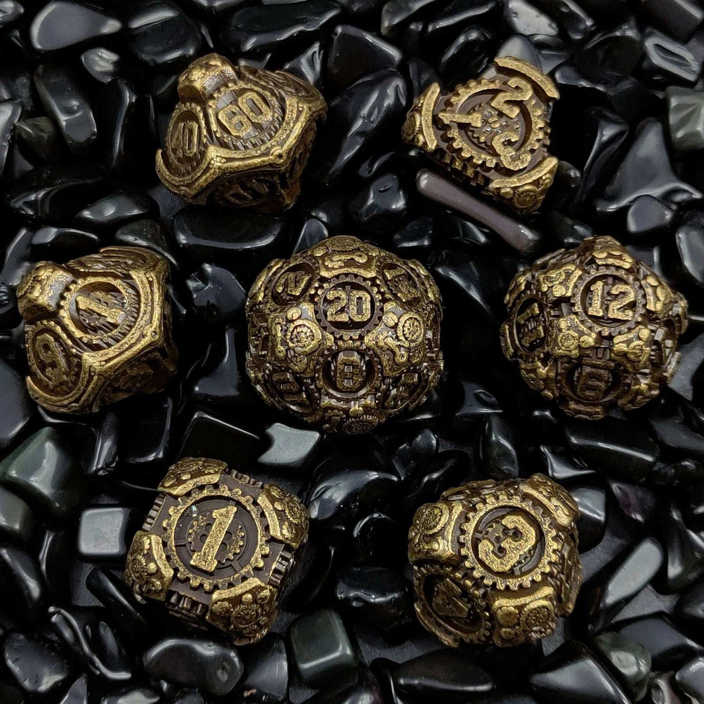 Cyberpunk Bronze Mechanical Gear Metal DND Polyhedron Dice Set