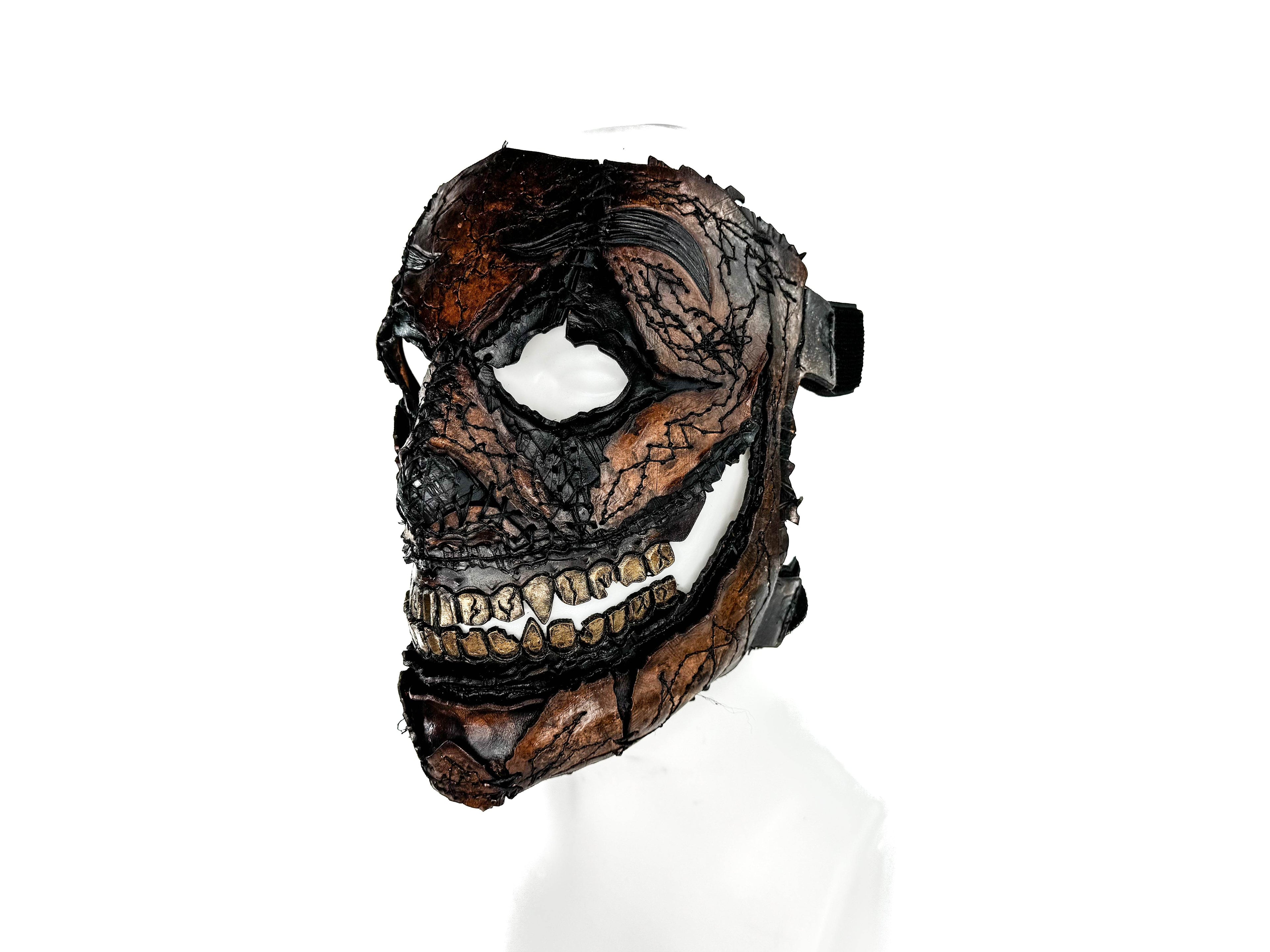 Genuine Leather Mask - GigaMyme Leatherface Edition - Handmade Mime Full Face Cover for Halloween, Performance or Cosplay Costume - 