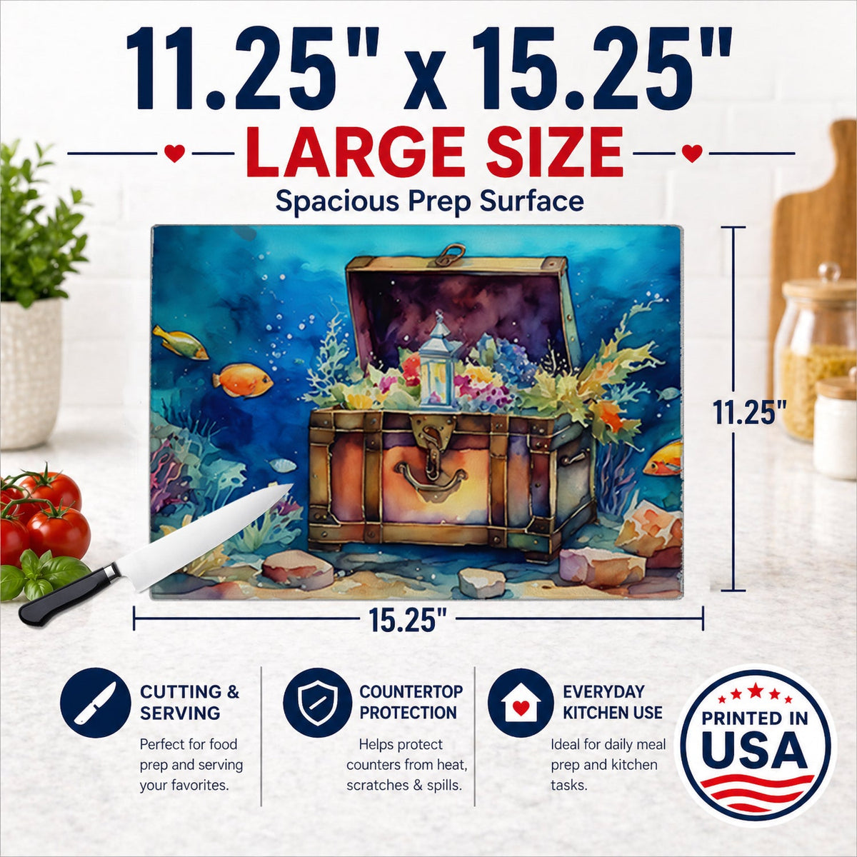 Treasure Chest Glass Cutting Board Large - Role-Players