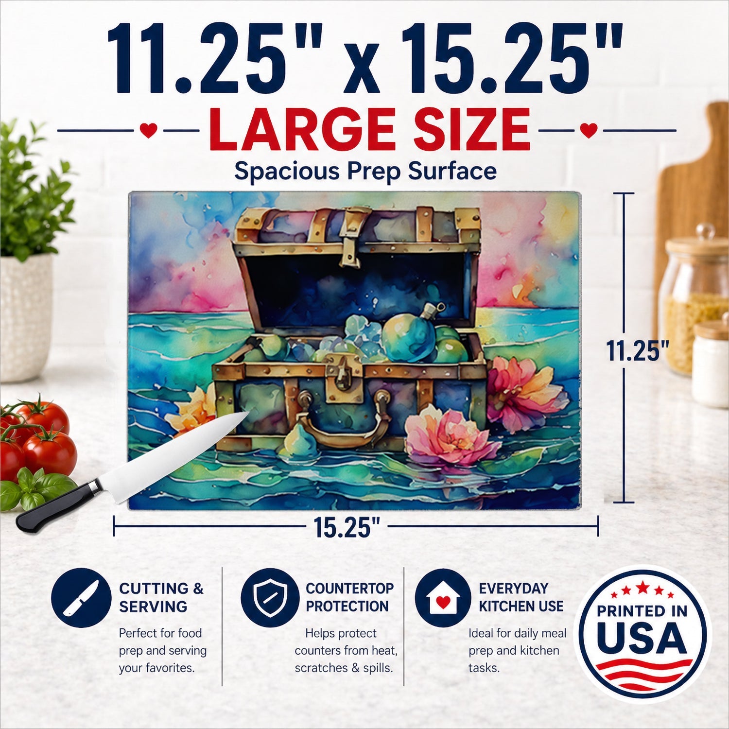 Treasure Chest Glass Cutting Board Large - Role-Players