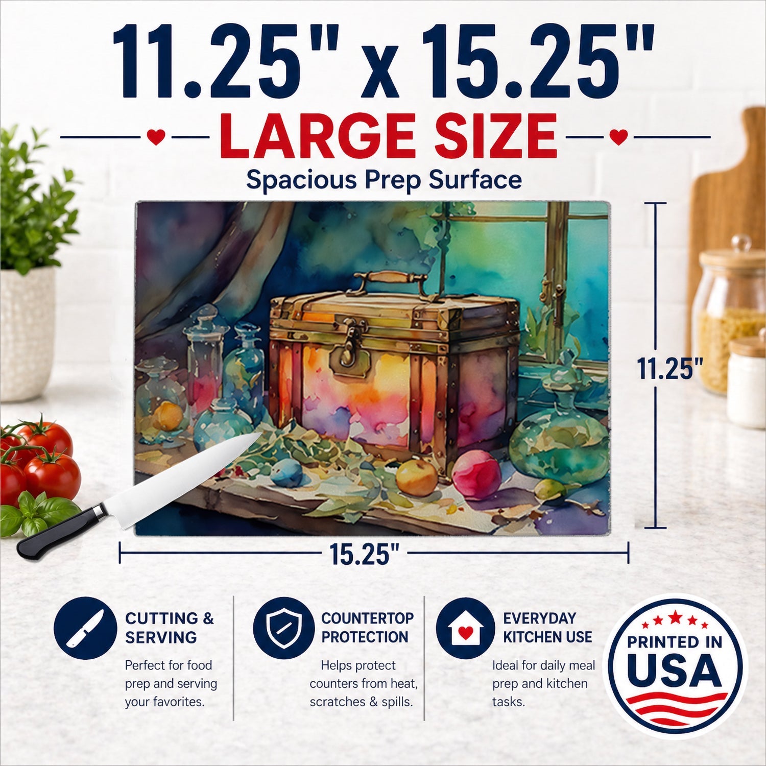 Treasure Chest Glass Cutting Board Large - Role-Players