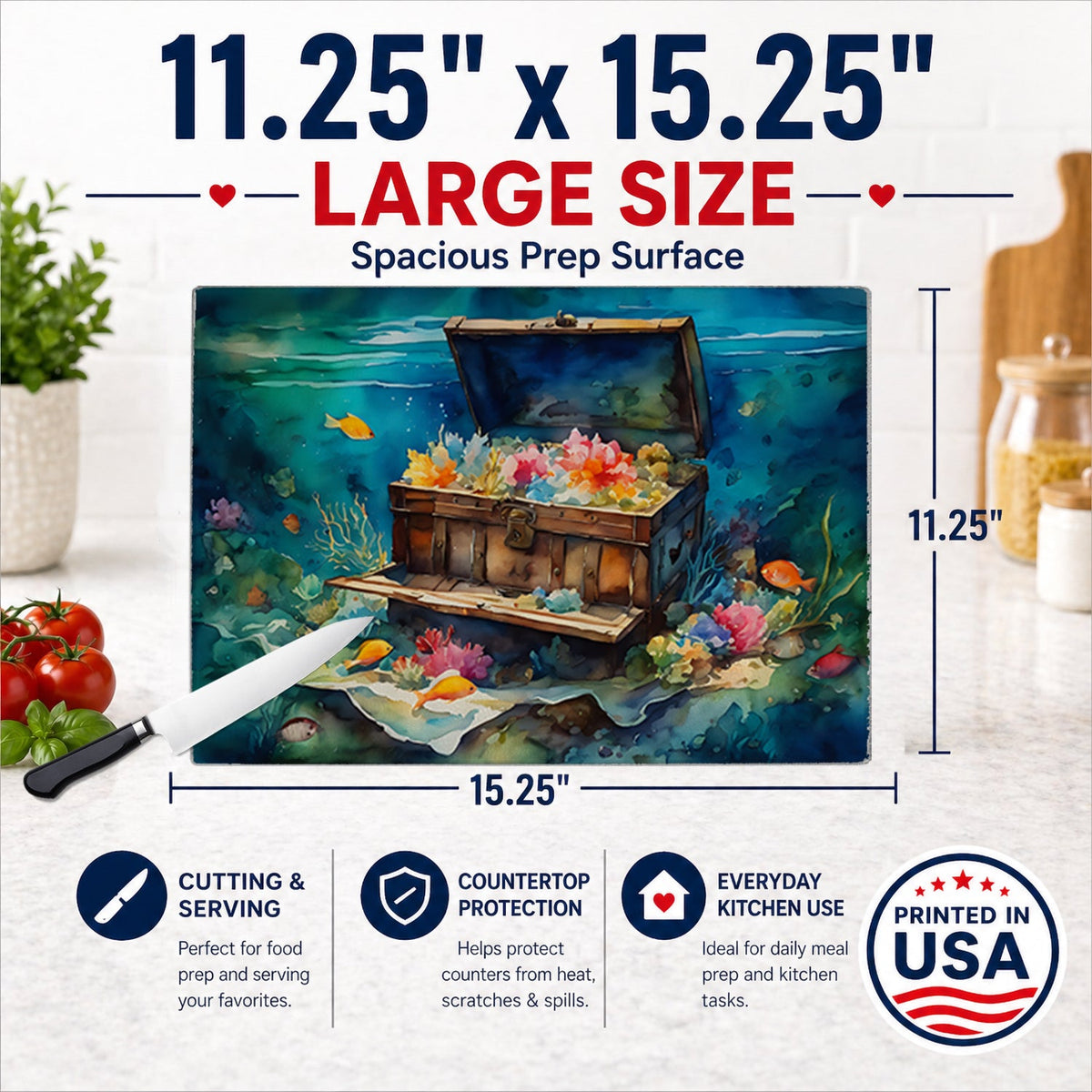 Treasure Chest Glass Cutting Board Large - Role-Players