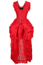 Top Drawer Steel Boned Red Lace Victorian Bustle Corset Dress - Small