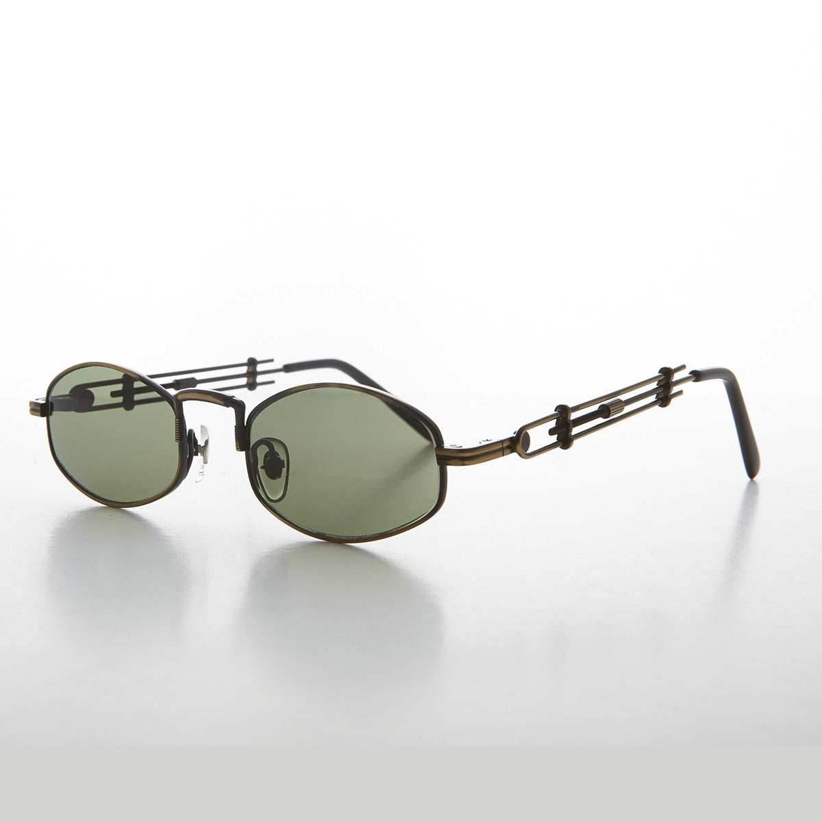 Polygon Spectacle Steampunk Vintage Sunglass - Deryn - Bronze / Green Lens