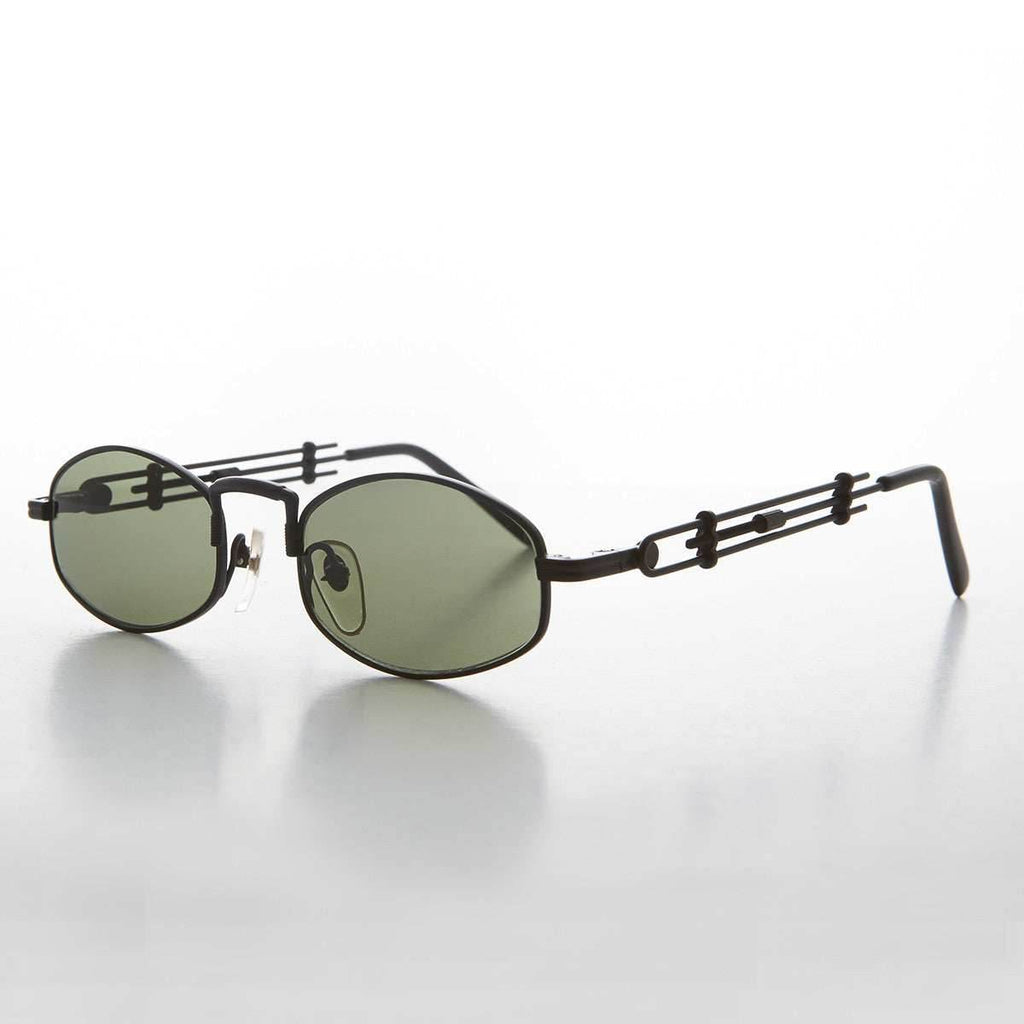 Polygon Spectacle Steampunk Vintage Sunglass - Deryn - Black / Green Lens