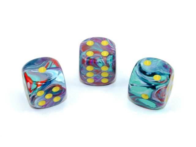 Festive® 16mm w/pips Mosaic/yellow d6 (sold per die) - 