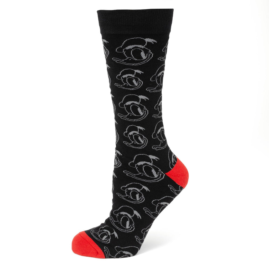 Disney Donald Duck Patterned Black Socks and Mickey Mouse Blue Lapel Pin Gift Set