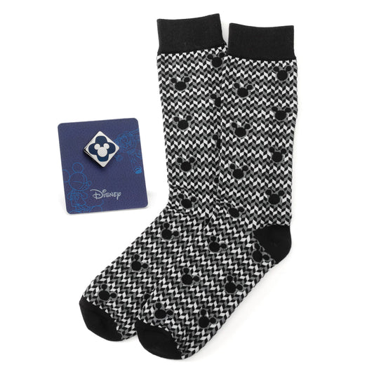 Disney Mickey Mouse Silhouette Chevron Sock and Mickey Blue Lapel Pin Gift Set