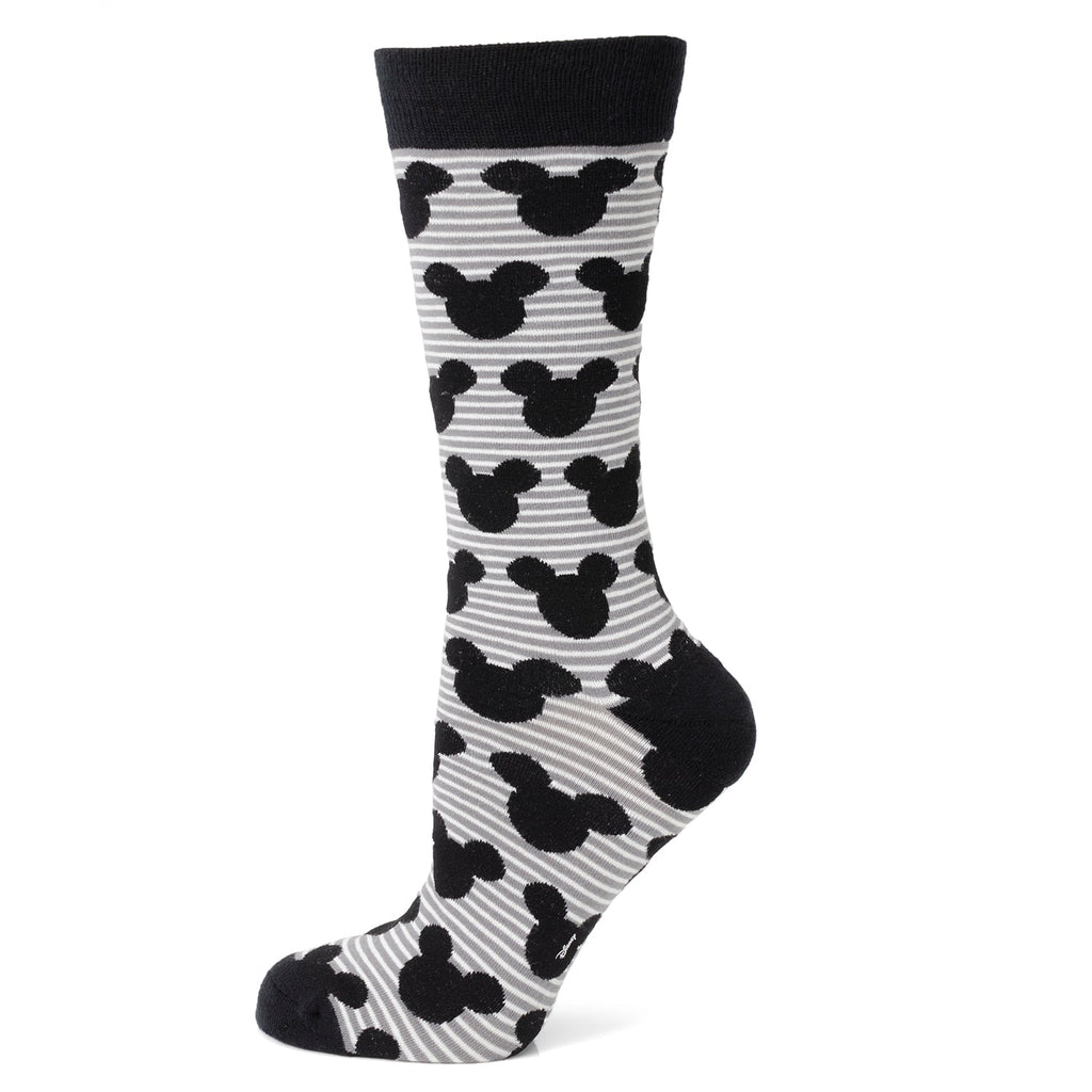 Disney Mickey Mouse Stripe Gray Sock and Mickey Blue Lapel Pin Gift Set