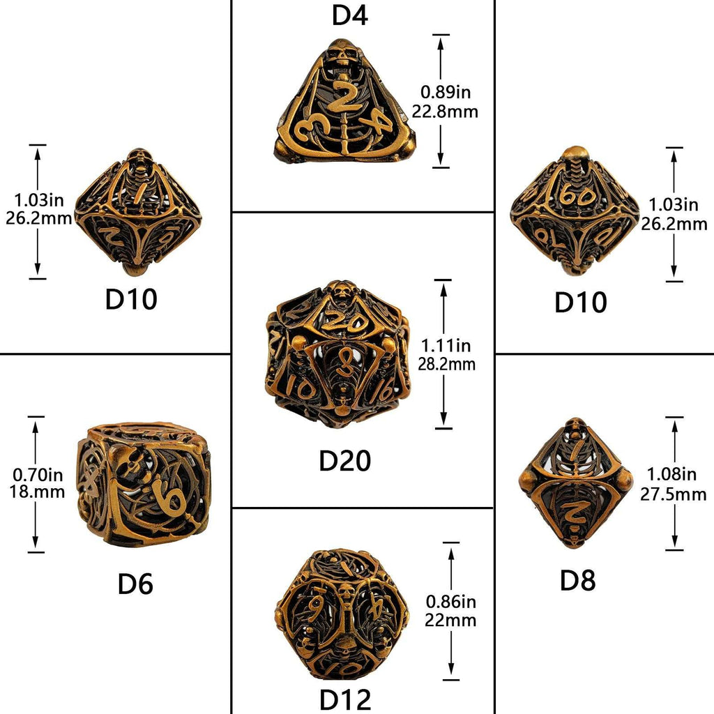 Necromancer - Ancient Red Copper Metal Hollow Skull DND Dice Set