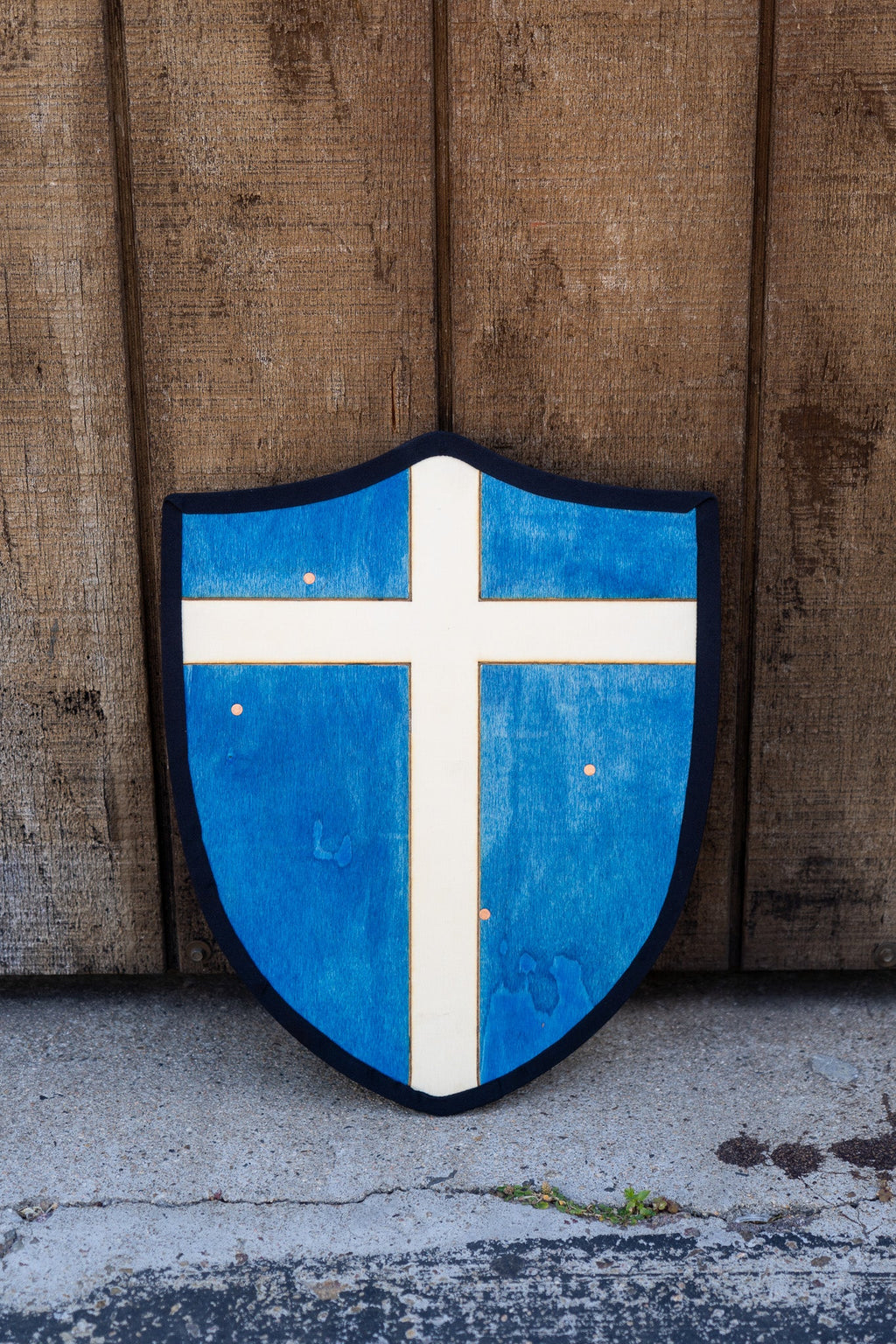 Handmade 18" Blue and White Cross Heater Shield For Costume, Play or Wall Art