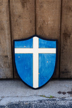 Handmade 18" Blue and White Cross Heater Shield For Costume, Play or Wall Art