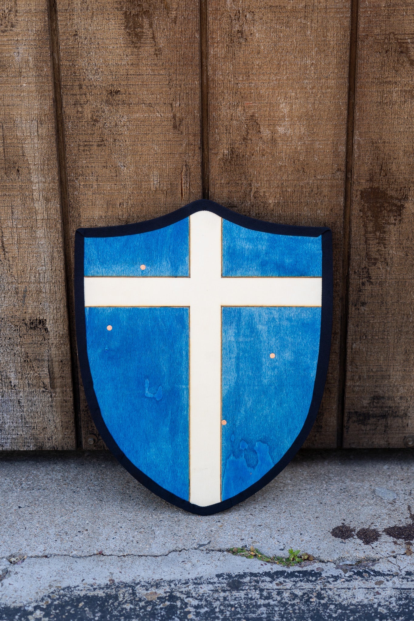 Handmade 18" Blue and White Cross Heater Shield For Costume, Play or Wall Art