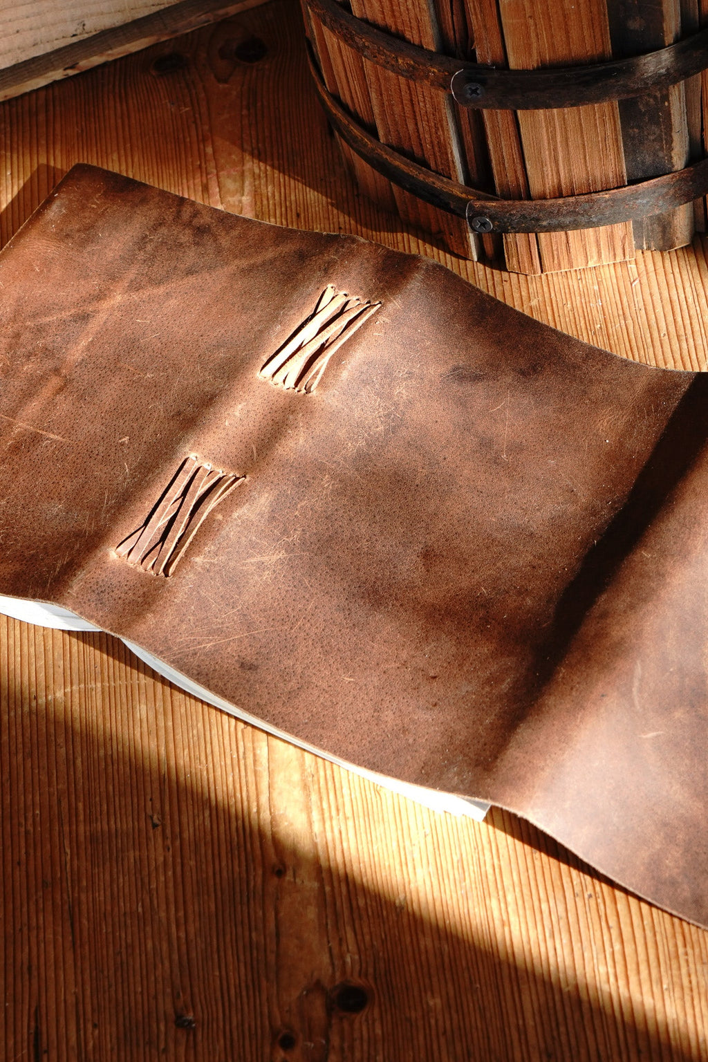 Genuine Leather Journal with Antiqued Handmade Pages, Leather Strap Closure, and Wooden Pencil