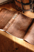 Genuine Leather Journal with Antiqued Handmade Pages, Leather Strap Closure, and Wooden Pencil