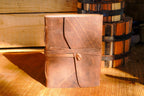 Genuine Leather Journal with Antiqued Handmade Pages, Leather Strap Closure, and Wooden Pencil