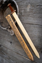 Large Wood Replica Viking Sword with Norse Motif
