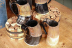 Two-Tone Horn Stein with Carved Motif and Wood Base