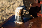 Two-Tone Horn Stein with Carved Motif and Wood Base