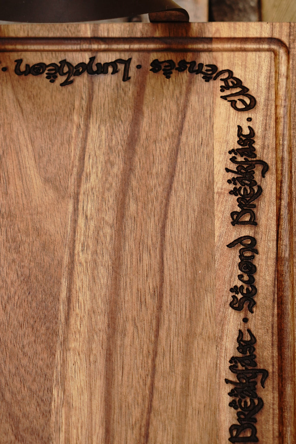 Rustic Hobbit Inspired Leather Handle Serving Charcuterie Plank