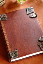 Large Leather Tomb Journal with Celtic Trinity Symbol and Metal Closure Hardware