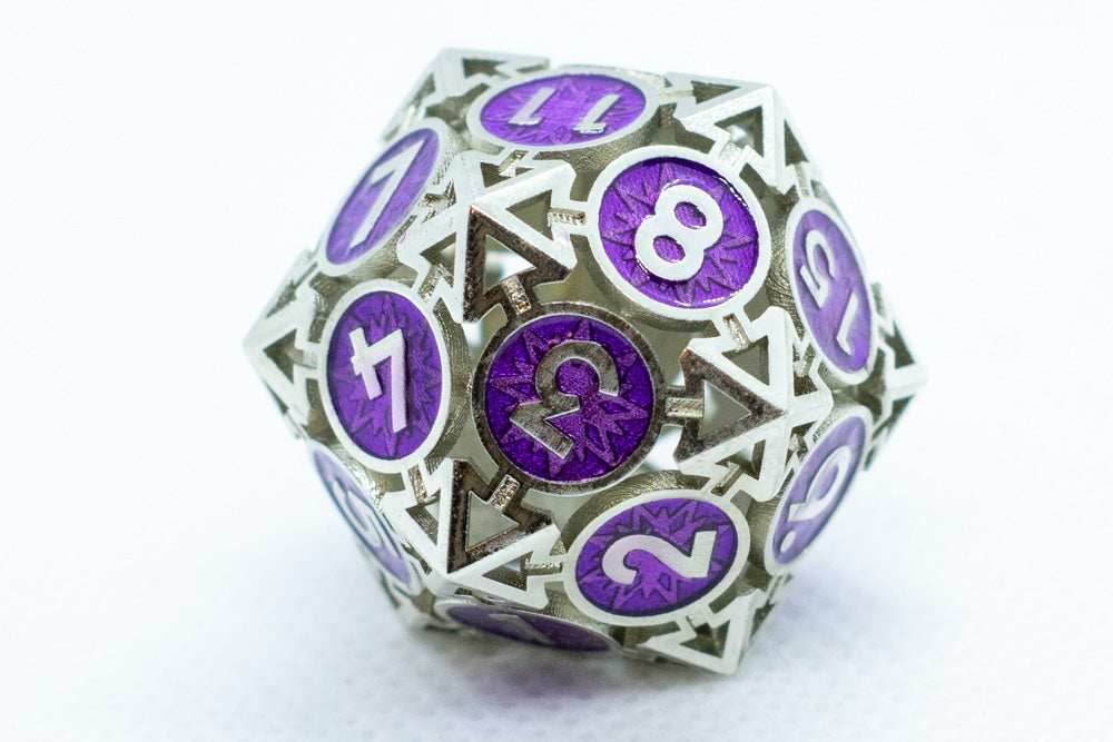 Single d6/d20 Guardian Silver w/Purple Deadly Arrow Dice - d6