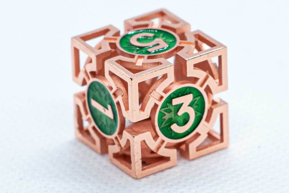Single d6/d20 Rose Gold w/Green Deadly Arrow Dice - d6