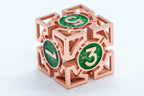 Single d6/d20 Rose Gold w/Green Deadly Arrow Dice - d6