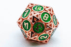 Single d6/d20 Rose Gold w/Green Deadly Arrow Dice - d20