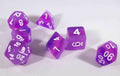 Translucent Purple Aurora Poly Dice Set Purple Violet (7) White Numbers New RPG DnD HDdice - 