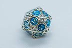 Single d6/d20 Tritan Shiny Silver w/Blue Deadly Arrow Dice - d20