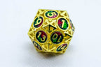 Single d6/d20 Shiny Gold w/Red-Green Deadly Arrow Dice - d6