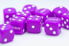 10-Pack Purple 16mm d6 Dice Featuring 'JESUS' on the 6 side - 