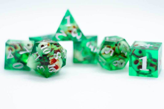 Teal Green Skull Inclusion 7-Dice Set Resin Sharp Edge RPG DND (Limited Stock) - 