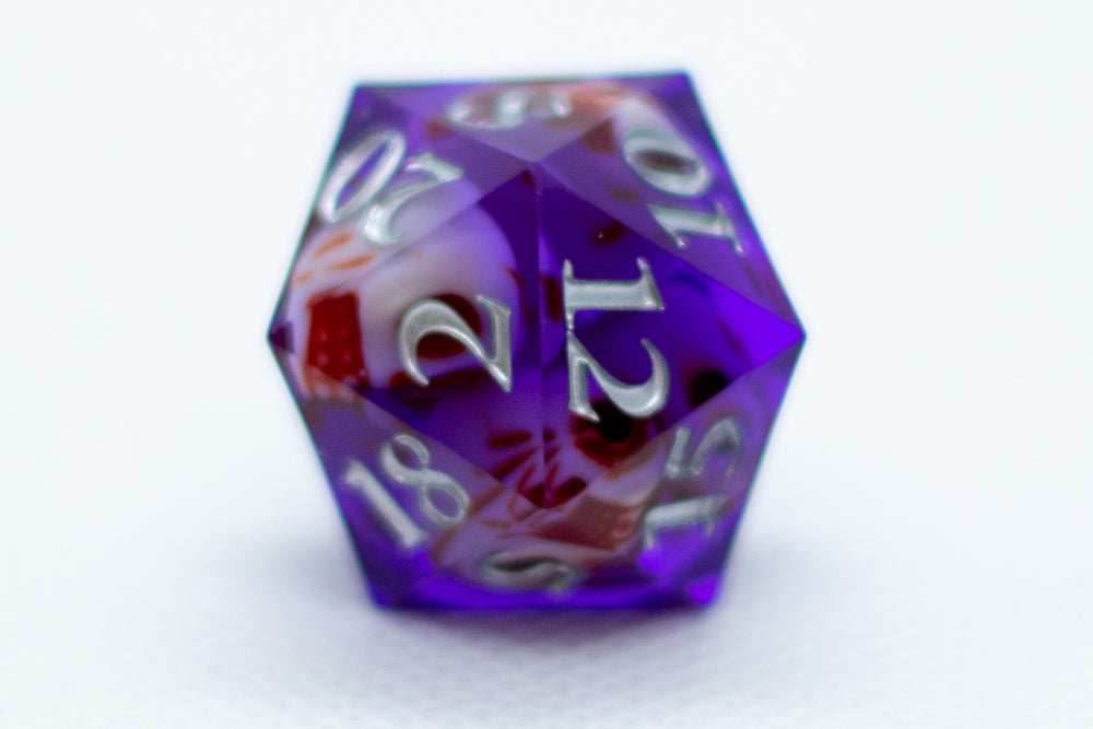 Purple w/Skulls 22mm D20 DND Roll a D20 Dice Handmade Sharp Resin - 