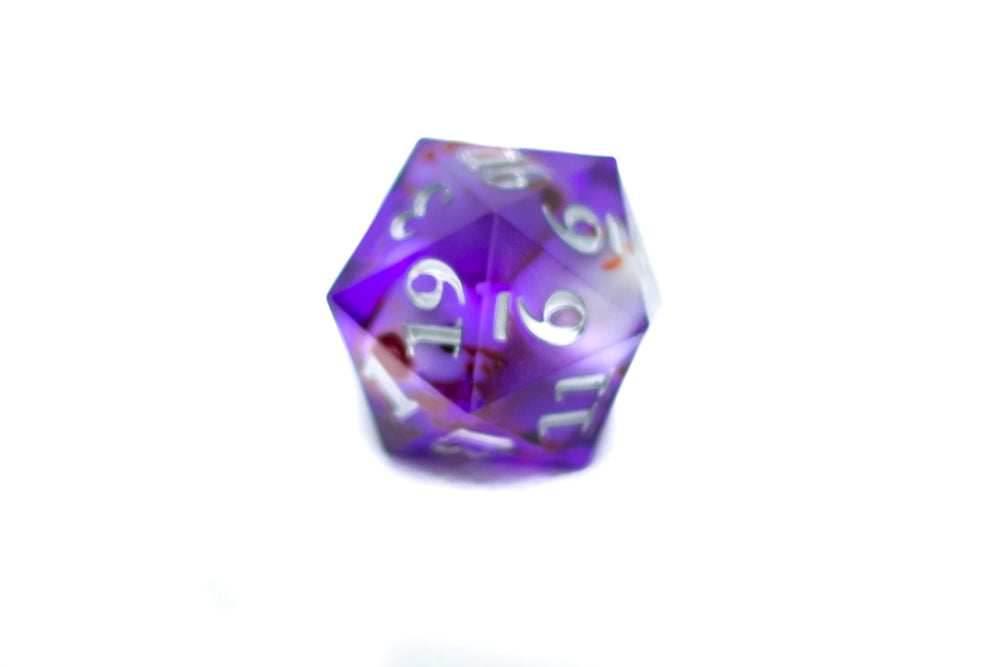 Purple w/Skulls 22mm D20 DND Roll a D20 Dice Handmade Sharp Resin - 
