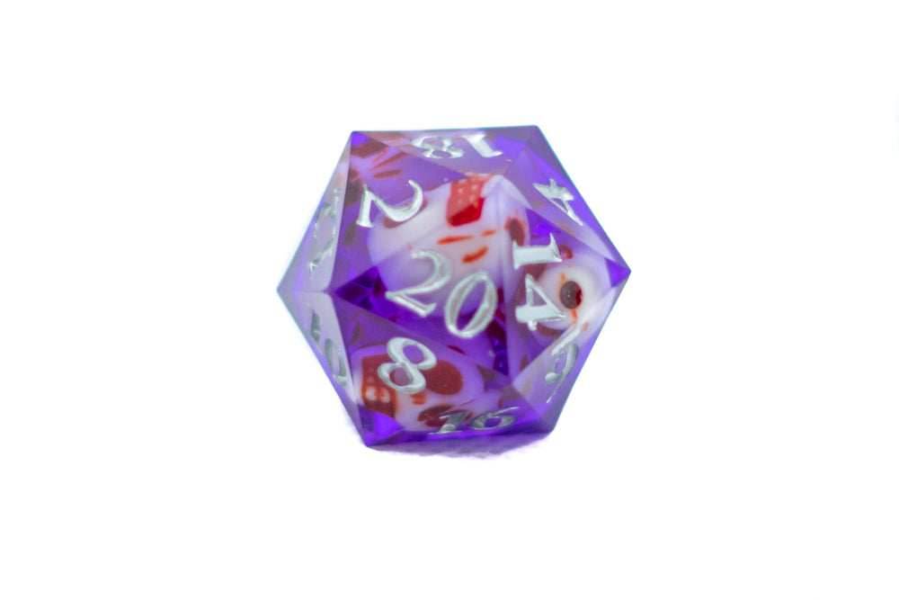 Purple w/Skulls 22mm D20 DND Roll a D20 Dice Handmade Sharp Resin - 