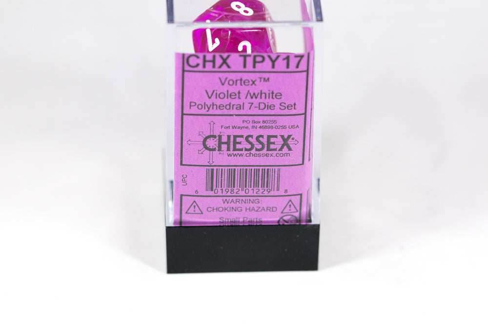 Chessex Vortex Violet w/ White Numbers Set Of 7 Dice CHX TPY17 - 