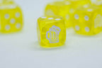 Clear Yellow w/White 16mm d6 Dice Featuring a White Mug on the '1' side (sold per die) - 