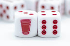Opaque White w/Red 16mm d6 Dice Featuring a Red Cup on the '1' side (sold per die) - 