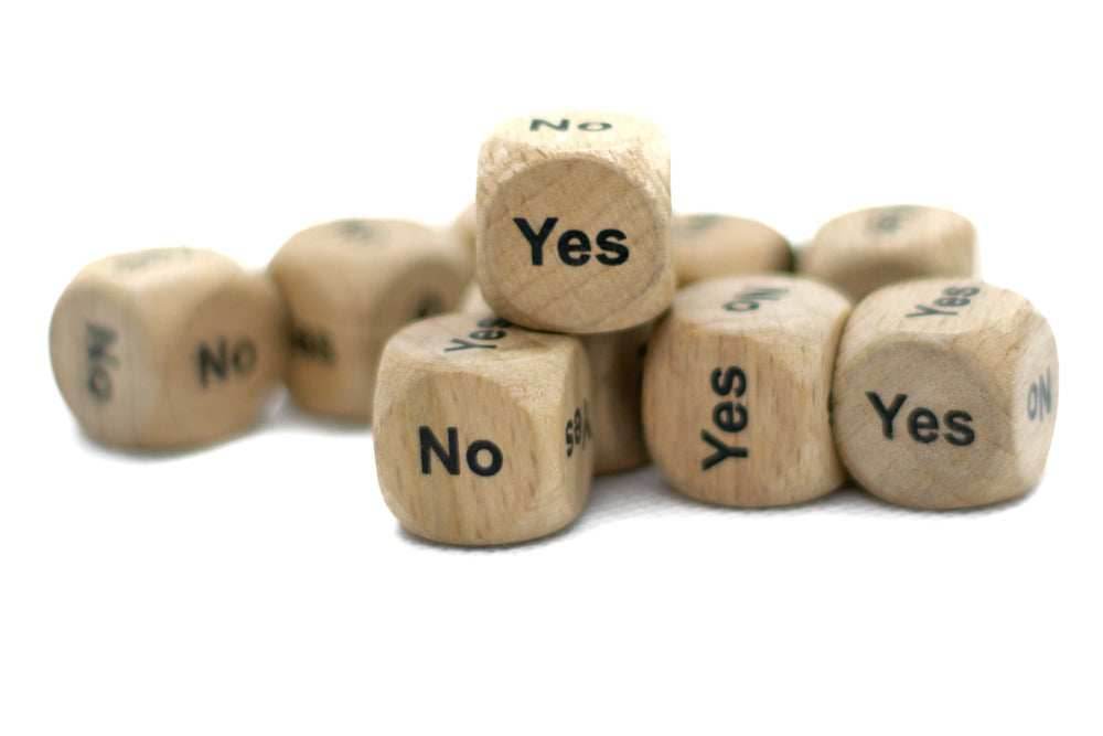 Yes/No Dice Wooden 16mm d6 w/Black Rounded Corners (sold per die) - Wood Dice - 