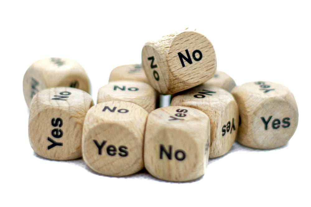 Yes/No Dice Wooden 16mm d6 w/Black Rounded Corners (sold per die) - Wood Dice - 