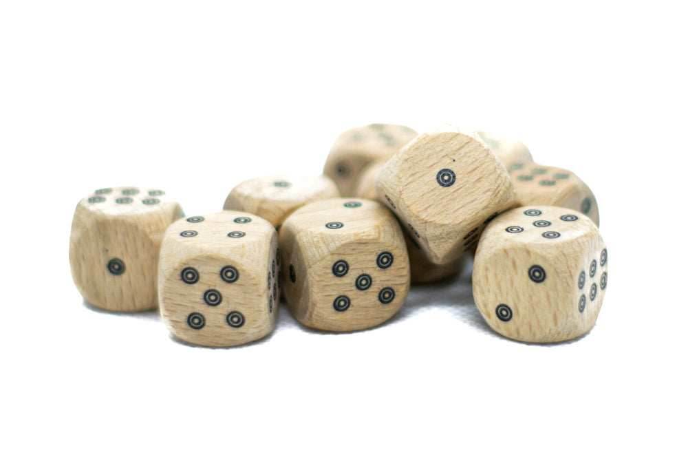 Birds-Eye Wooden 16mm d6 Dice w/ Black Dots Rounded Corners (sold per die) - Wood Dice - 